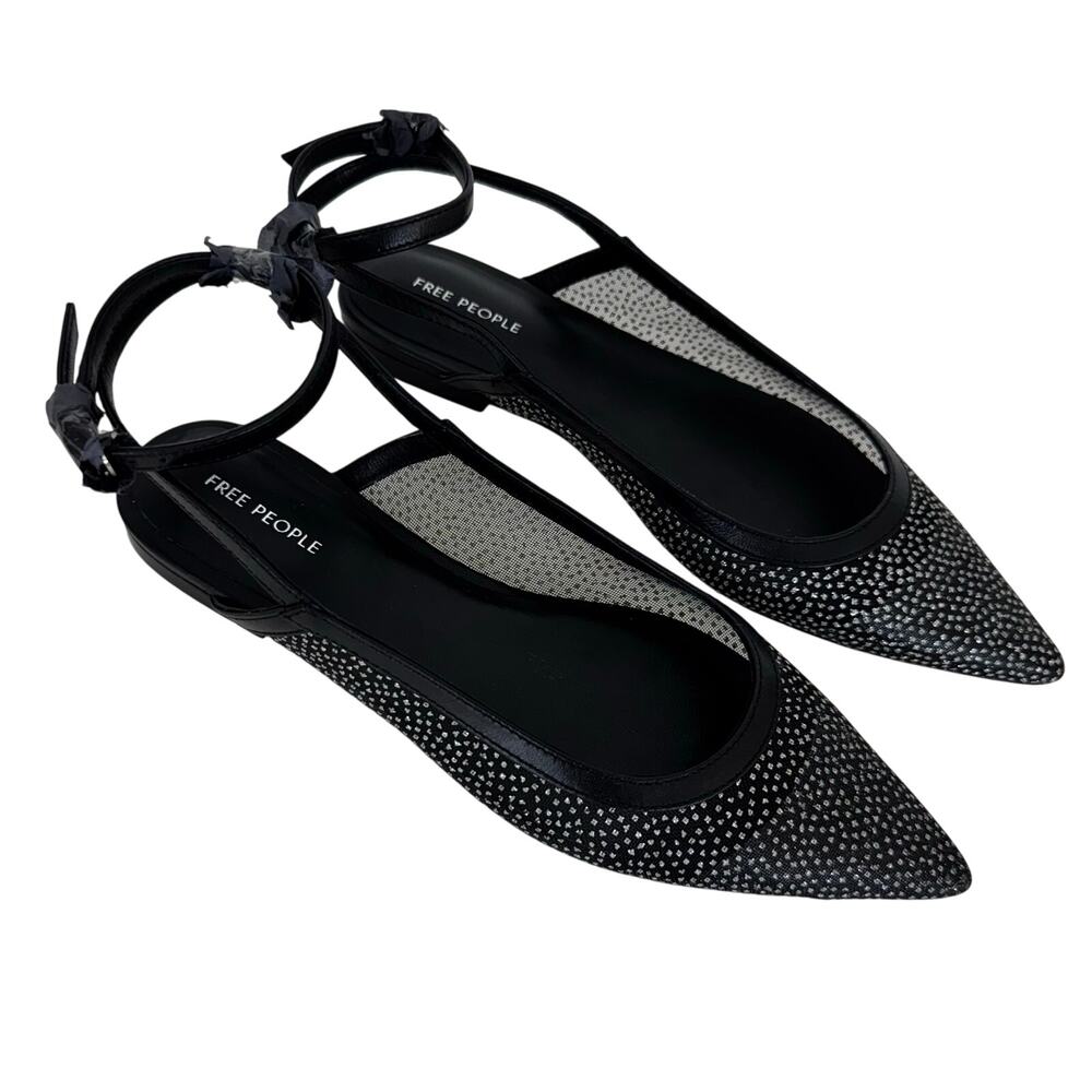 Free People Jules Glitter Mesh Pointed Toe Ankle Strap Flats 6.5 New